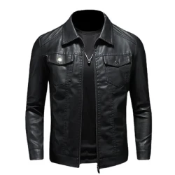 Chaqueta de motociclista de cuero con solapa para hombre