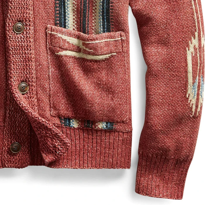 Cárdigan de punto de manga larga con solapa de jacquard vintage para hombre