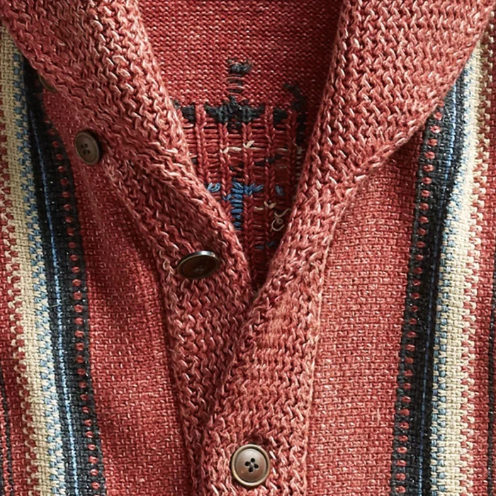 Cárdigan de punto de manga larga con solapa de jacquard vintage para hombre