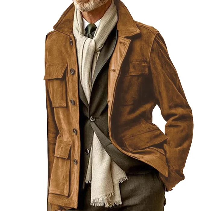 Chaqueta de gamuza con bolsillos grandes para hombre