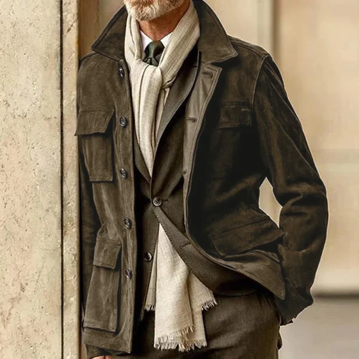 Chaqueta de gamuza con bolsillos grandes para hombre