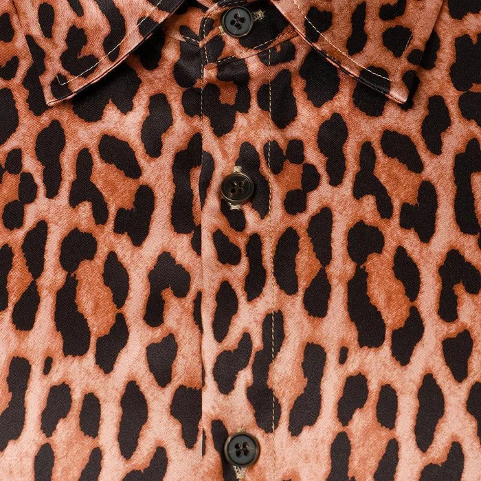 Camisa informal de manga larga con solapa de leopardo para hombre