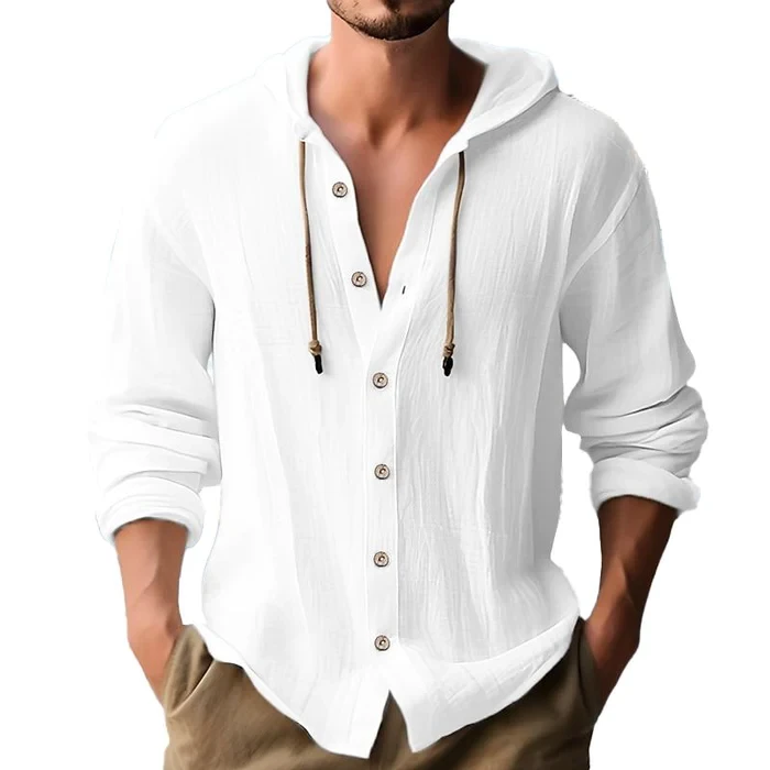 Sudadera con capucha de manga larga y botonadura sencilla de color liso para hombre