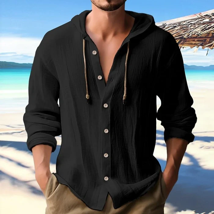 Sudadera con capucha de manga larga y botonadura sencilla de color liso para hombre