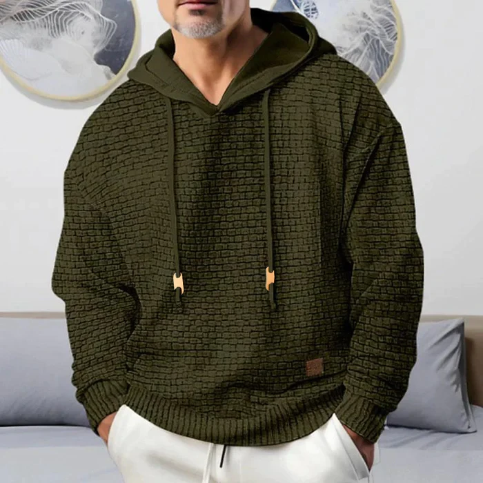Sudadera con capucha informal de manga larga de color liso para hombre