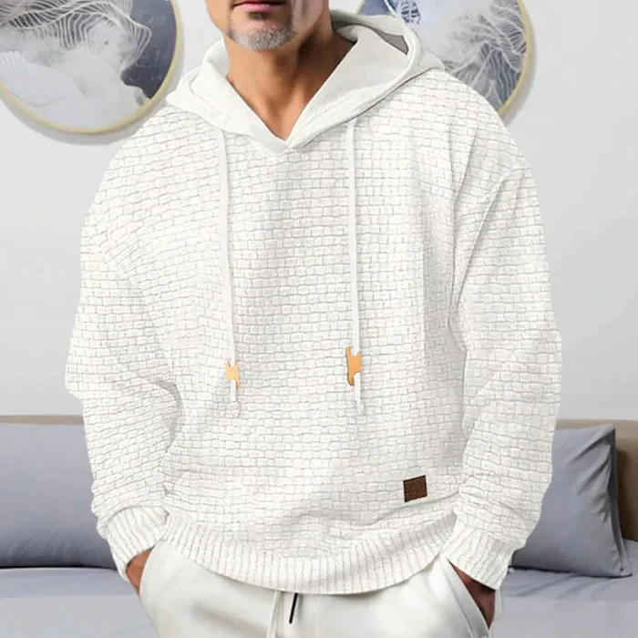 Sudadera con capucha informal de manga larga de color liso para hombre