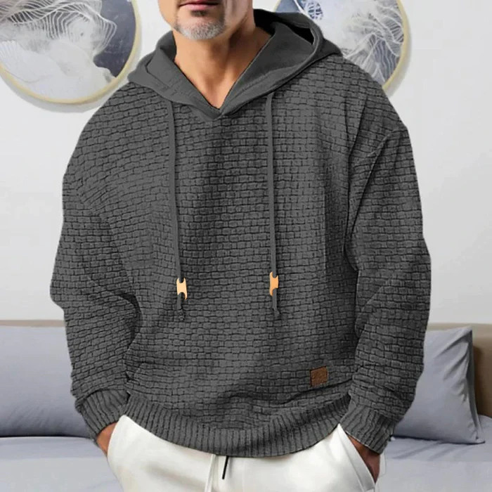 Sudadera con capucha informal de manga larga de color liso para hombre