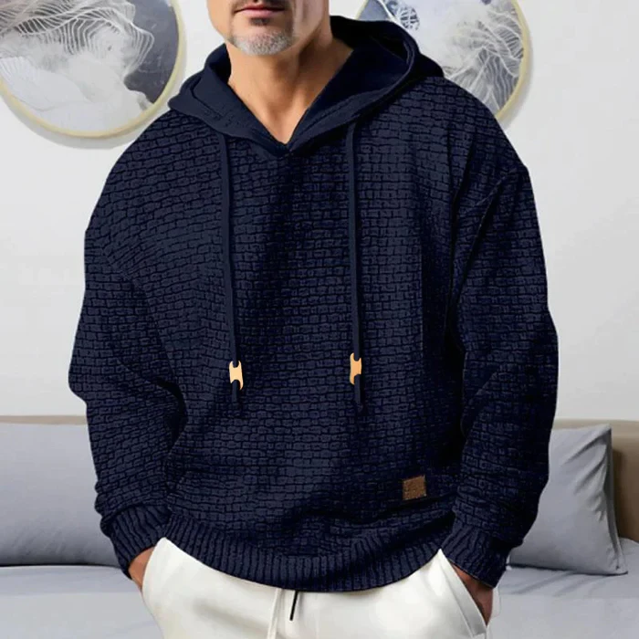 Sudadera con capucha informal de manga larga de color liso para hombre
