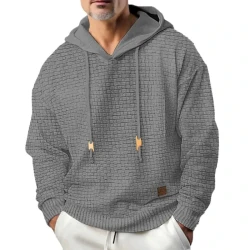 Sudadera con capucha informal de manga larga de color liso para hombre