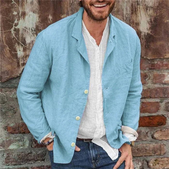 Chaqueta de traje holgada de algodón y lino para hombre