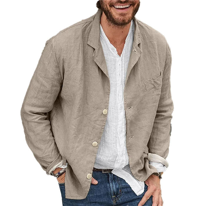 Chaqueta de traje holgada de algodón y lino para hombre