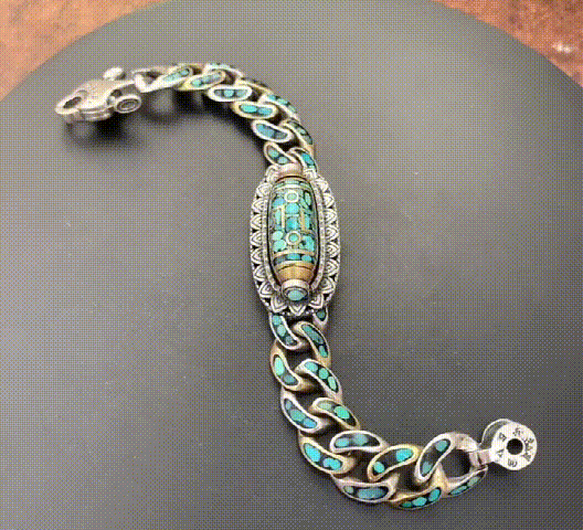 Pulsera de cuentas Dzi de nueve ojos con mantra de seis caracteres turquesa
