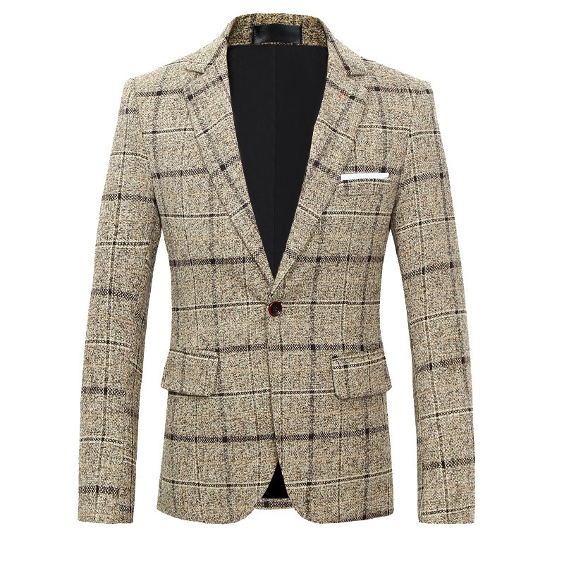 Blazer vintage a cuadros con solapa de un botón para hombre