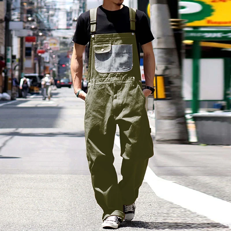 Mono cargo vintage casual con múltiples bolsillos para hombre