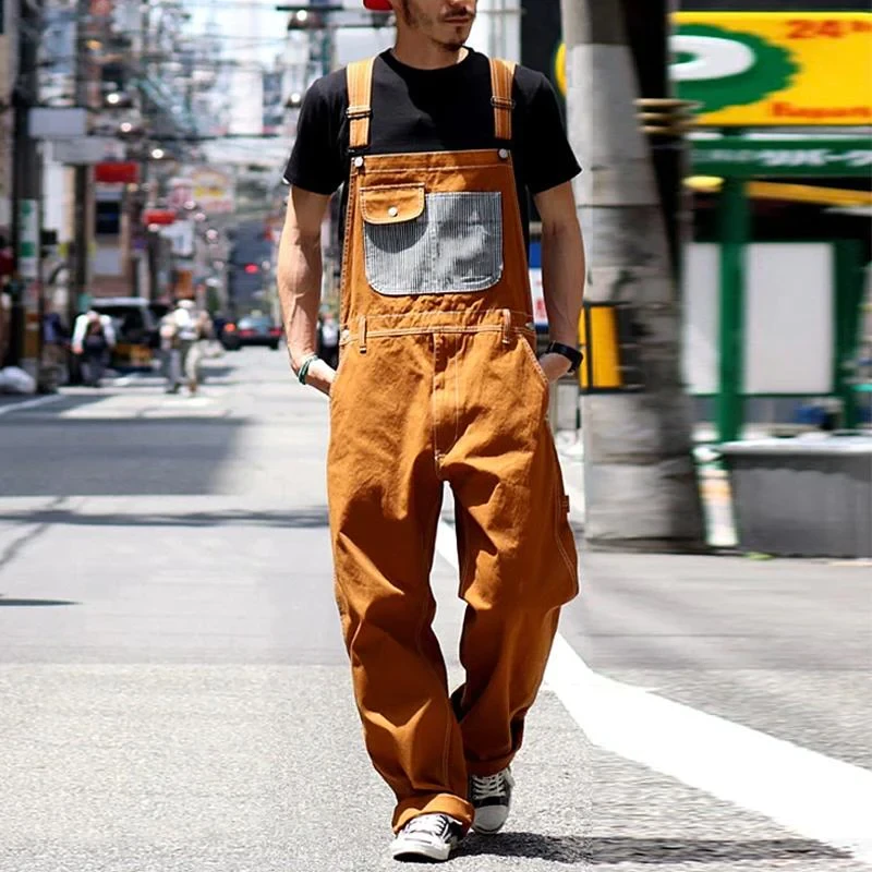Mono cargo vintage casual con múltiples bolsillos para hombre