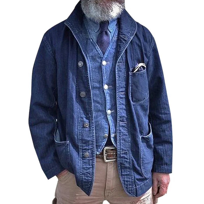 Chaqueta vaquera vintage fina con múltiples bolsillos para hombre