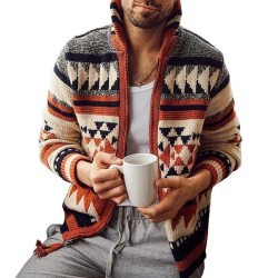 Chaqueta tipo cárdigan con cremallera geométrica para hombre