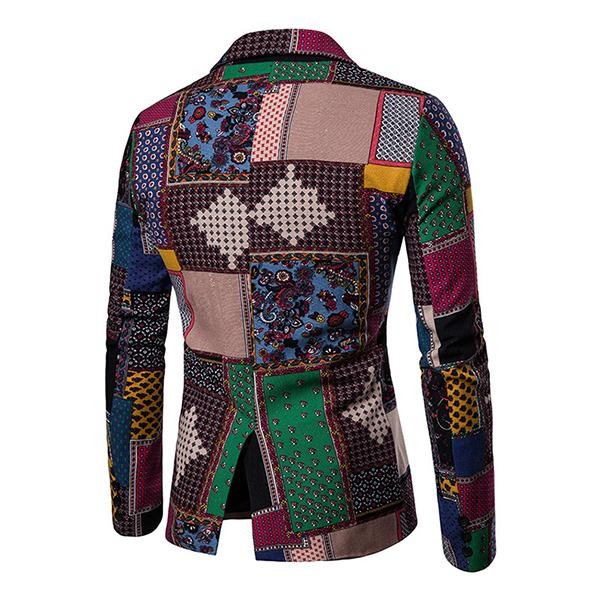 Blazer fino de manga larga con estampado étnico y solapa para hombre