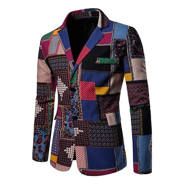 Blazer fino de manga larga con estampado étnico y solapa para hombre