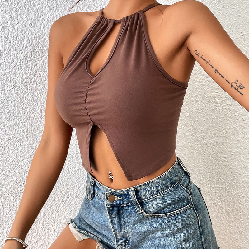 Chaleco halter con tirantes finos de sirena sensual