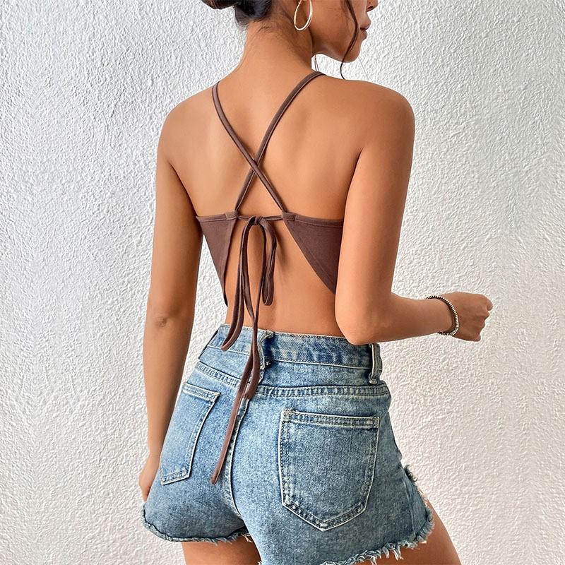 Chaleco halter con tirantes finos de sirena sensual