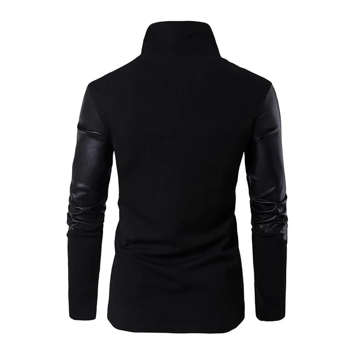 Chaqueta informal de cuero de punto fino con cuello alto para hombre