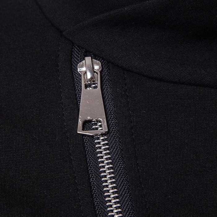 Chaqueta informal de cuero de punto fino con cuello alto para hombre