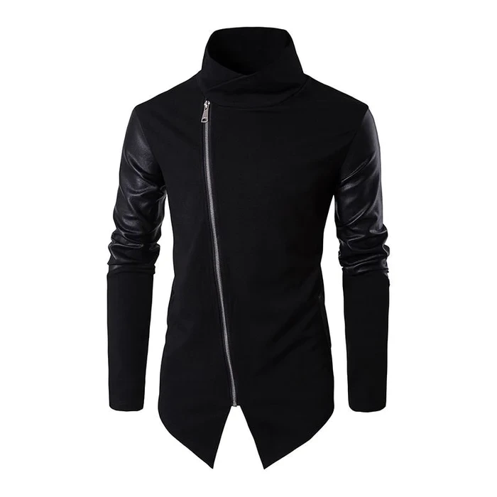 Chaqueta informal de cuero de punto fino con cuello alto para hombre