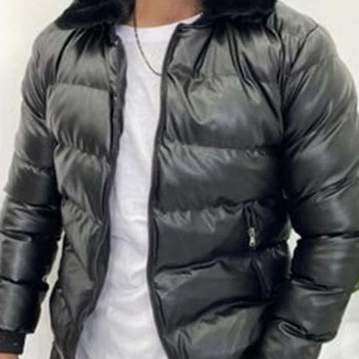 Chaqueta acolchada con cremallera y cuello de piel vintage para hombre