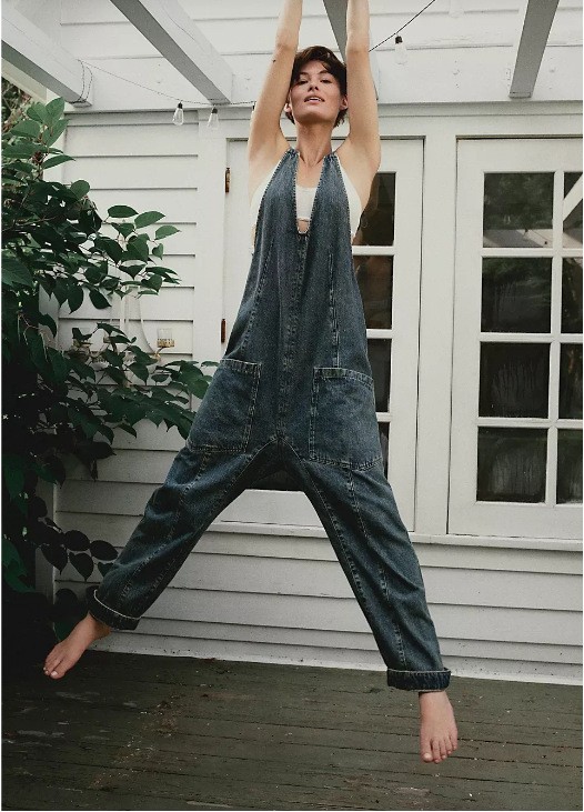 Pantalones casuales con tirantes para mujer en colores lisos