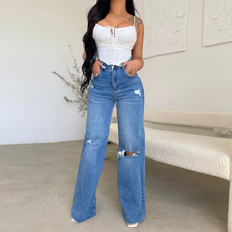 Pantalones casuales deshilachados con agujeros de moda