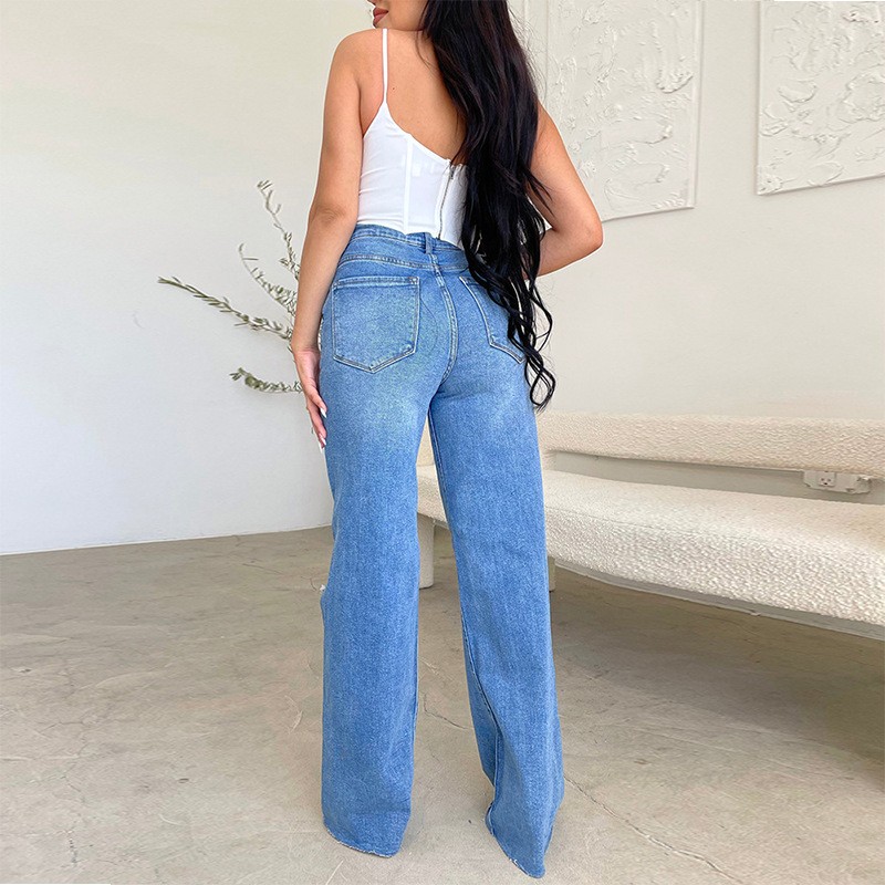 Pantalones casuales deshilachados con agujeros de moda