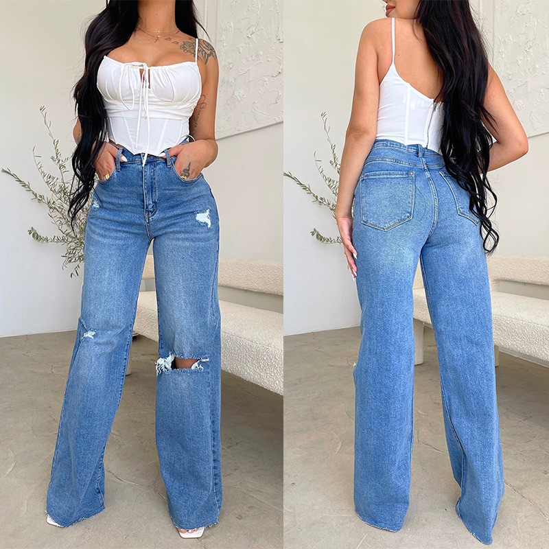 Pantalones casuales deshilachados con agujeros de moda