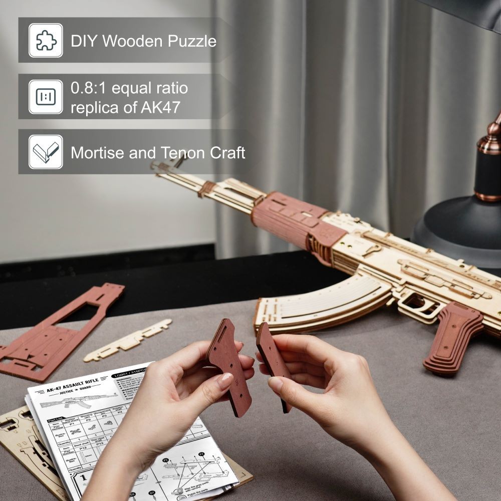 Pistola de juguete de madera AK-47 para armar tú mismo para niños y adultos