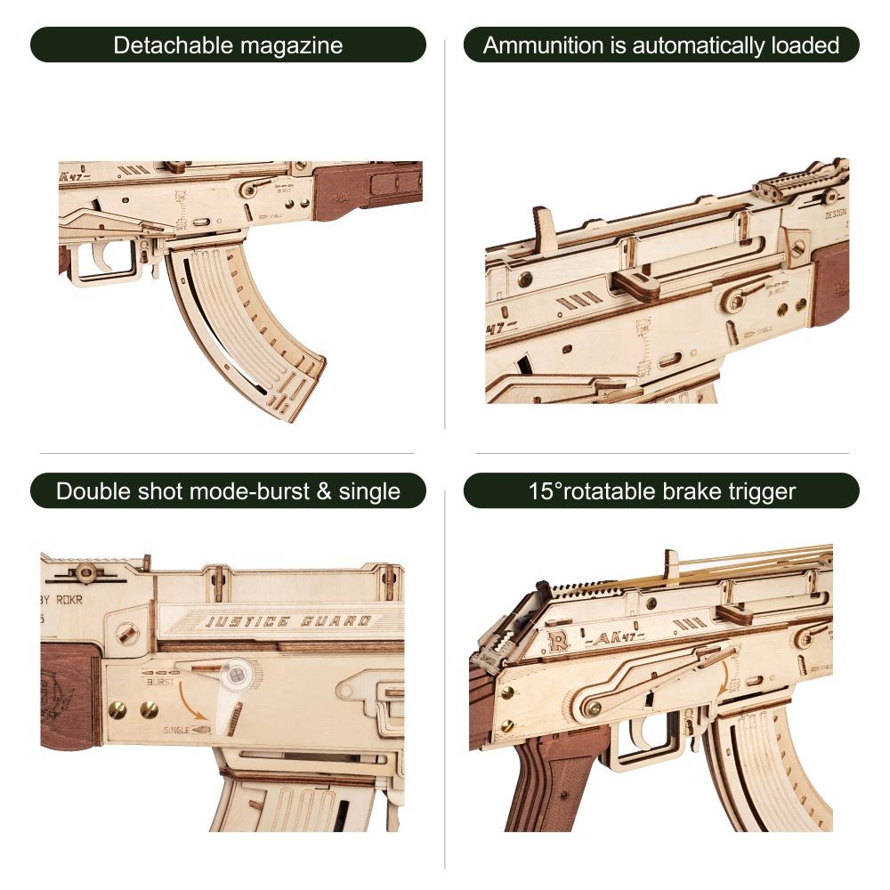 Pistola de juguete de madera AK-47 para armar tú mismo para niños y adultos