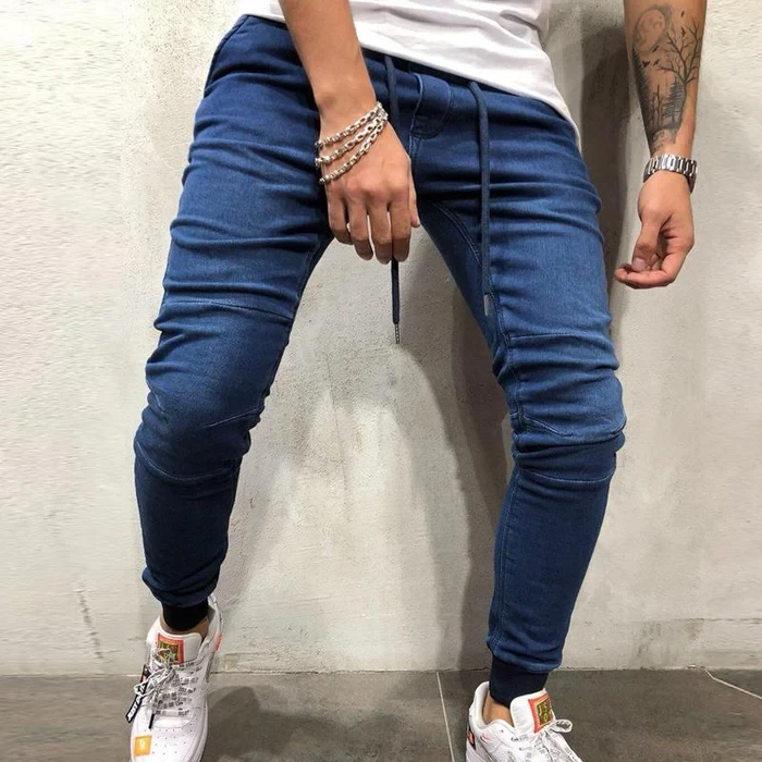 Vaqueros casuales de color liso con cordón para hombre