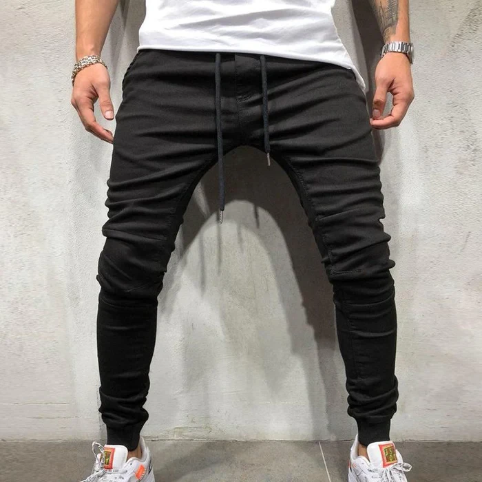 Vaqueros casuales de color liso con cordón para hombre
