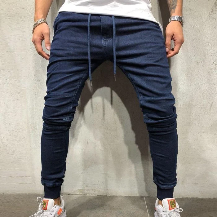 Vaqueros casuales de color liso con cordón para hombre