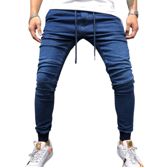 Vaqueros casuales de color liso con cordón para hombre