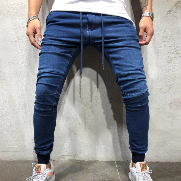 Vaqueros casuales de color liso con cordón para hombre
