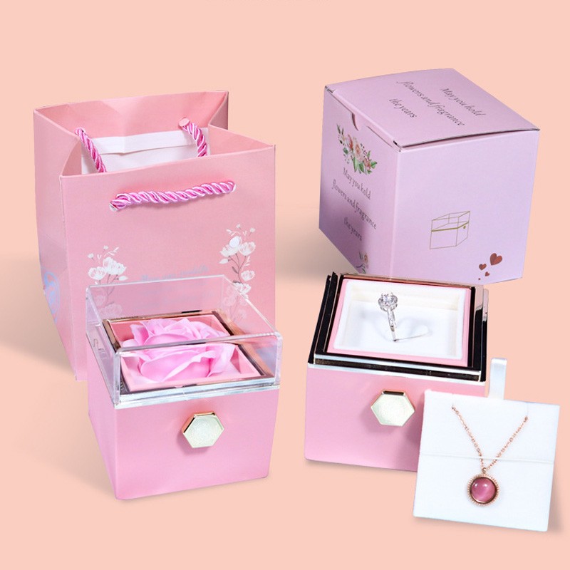 Nueva vitrina giratoria para joyas de San Valentín con rosa eterna