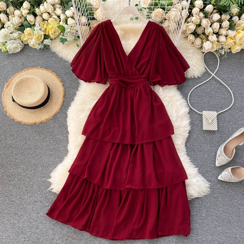 Vestido sexy de cuello acampanado con espalda descubierta