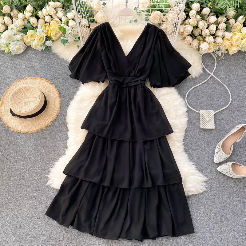 Vestido sexy de cuello acampanado con espalda descubierta