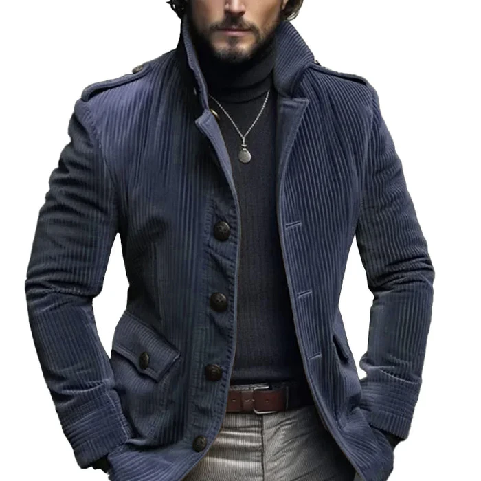 Blazer vintage de pana con cuello alto y botonadura sencilla para hombre