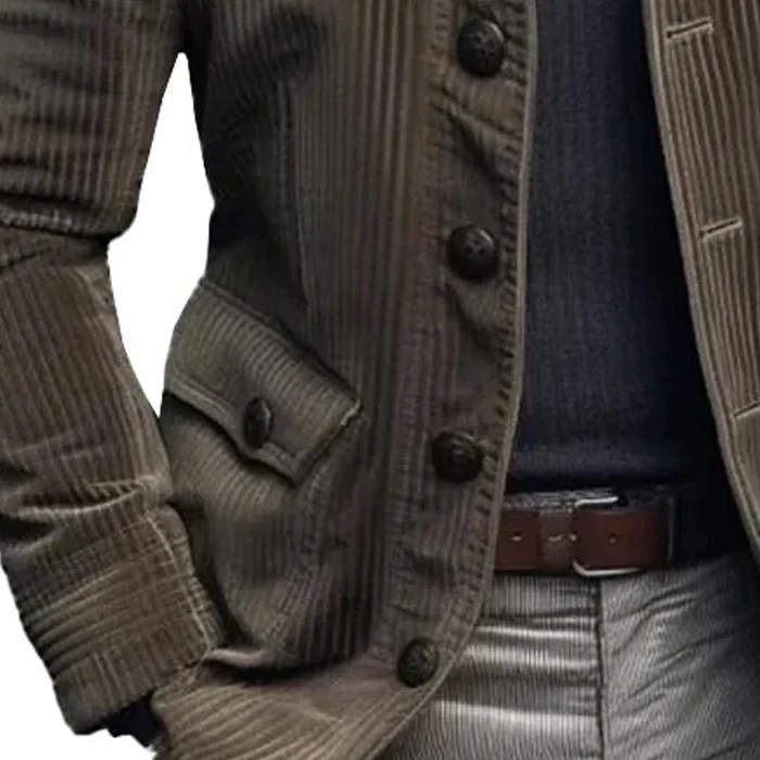 Blazer vintage de pana con cuello alto y botonadura sencilla para hombre