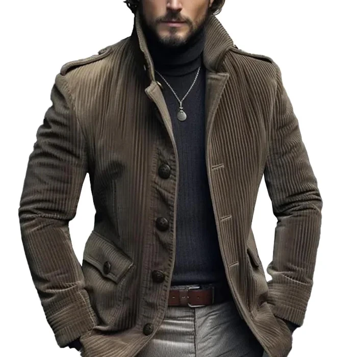 Blazer vintage de pana con cuello alto y botonadura sencilla para hombre