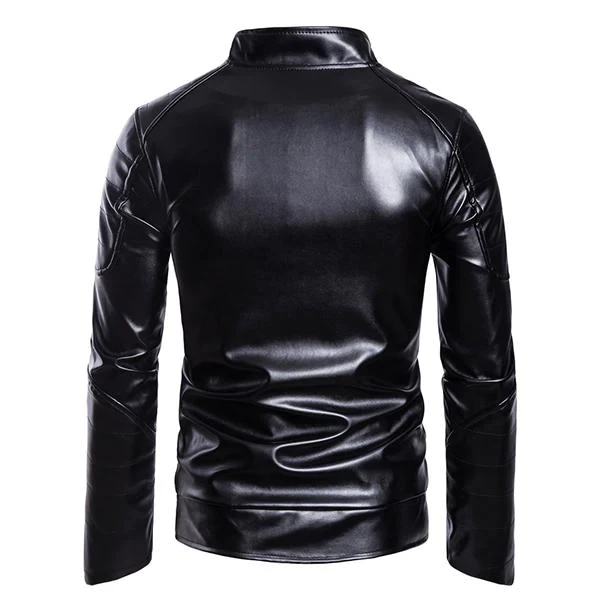 Chaqueta de cuero vintage con cuello alto y cremallera para hombre