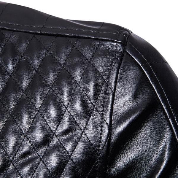 Chaqueta de cuero vintage con cuello alto y cremallera para hombre