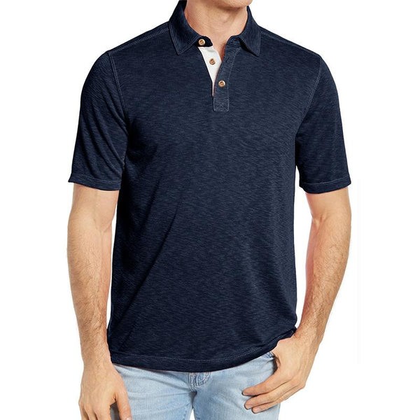 Polo informal de algodón para hombre con solapa en contraste - Manga corta