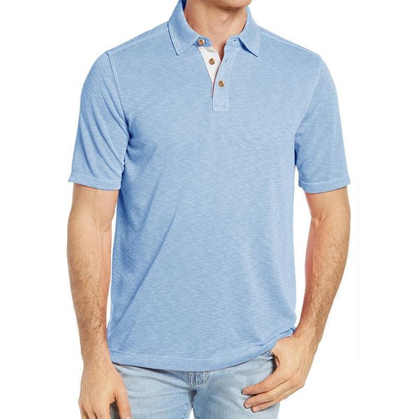 Polo informal de algodón para hombre con solapa en contraste - Manga corta